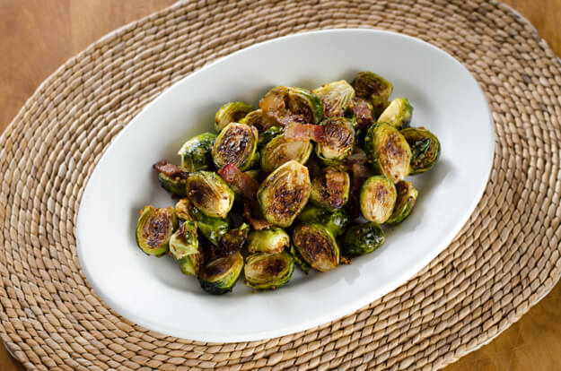10 Easy Paleo Recipes for Fall - Bacon Roasted Brussels Sprouts with Honey Mustard