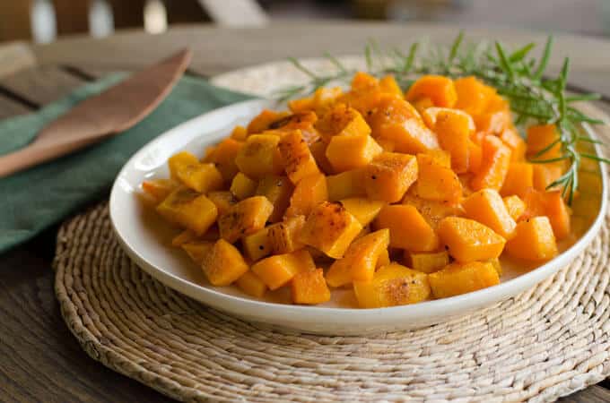10 Easy Paleo Recipes for Fall - Roasted Butternut Squash wit Duck Fat, Garlic and Rosemary