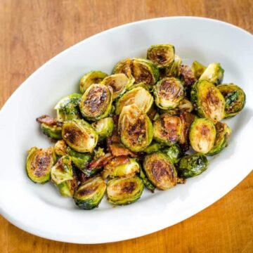 Honey mustard Brussels sprouts roasted with bacon