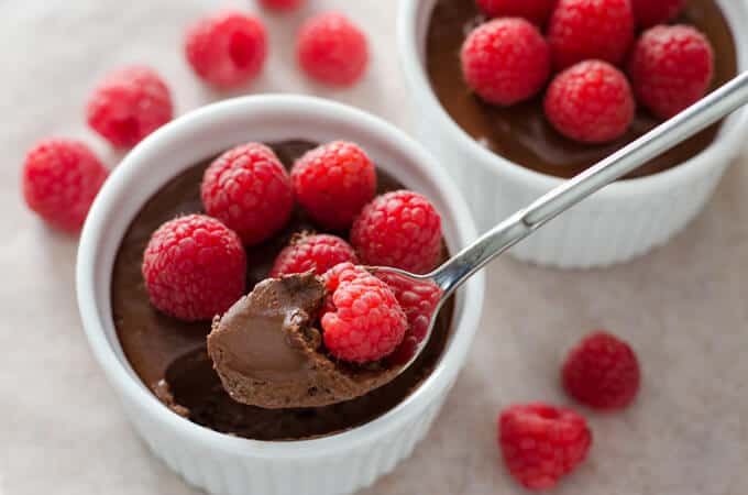Easy Dark Chocolate Pots de Creme with Raspberries