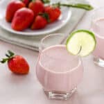 Strawberry banana smoothie made with coconut milk.