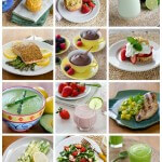 Collage of spring recipes including strawberry smoothie, shortcake, lemon poppy muffins, asparagus soup