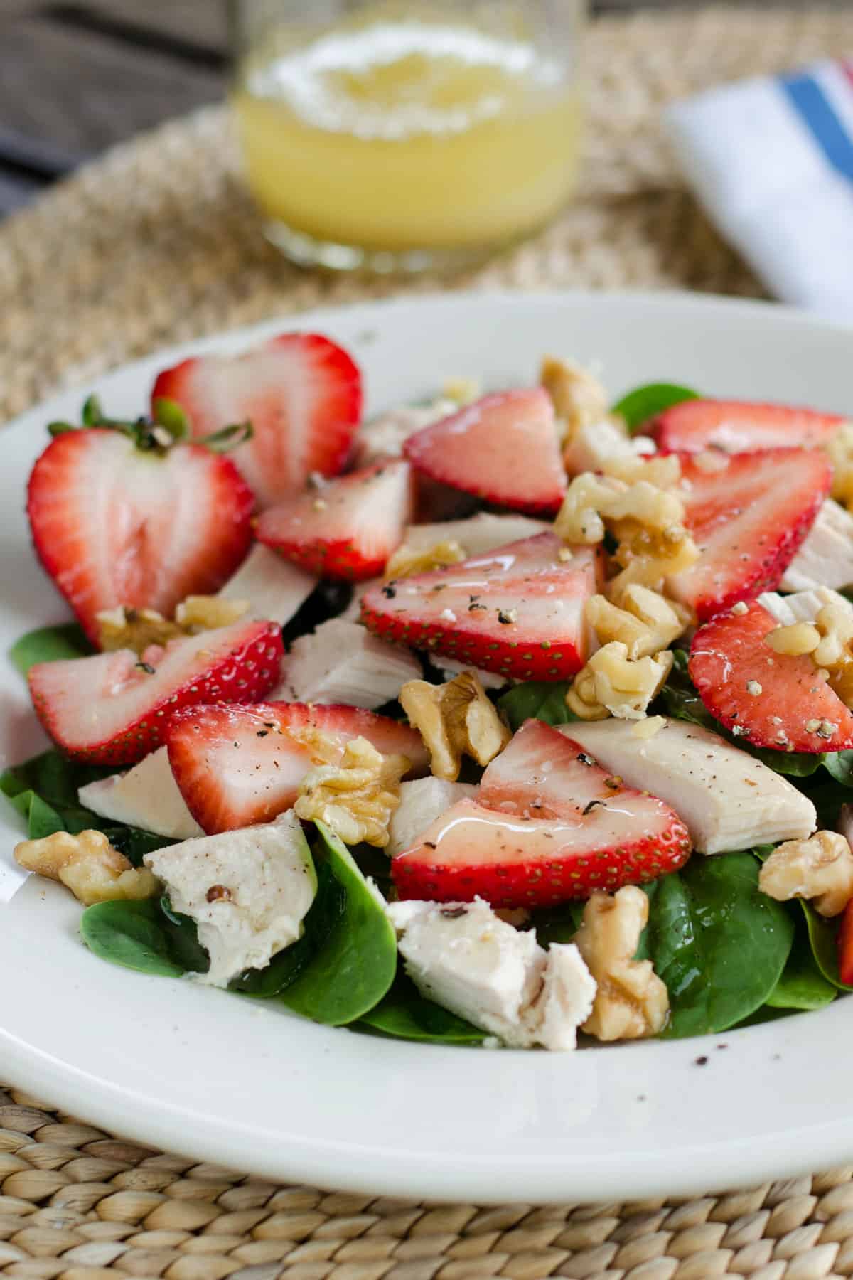 Strawberry chicken salad with spinach