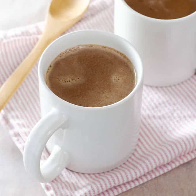 Paleo Peppermint Hot Chocolate - made with coconut milk and cocoa powder. It's rich, creamy and dairy-free.