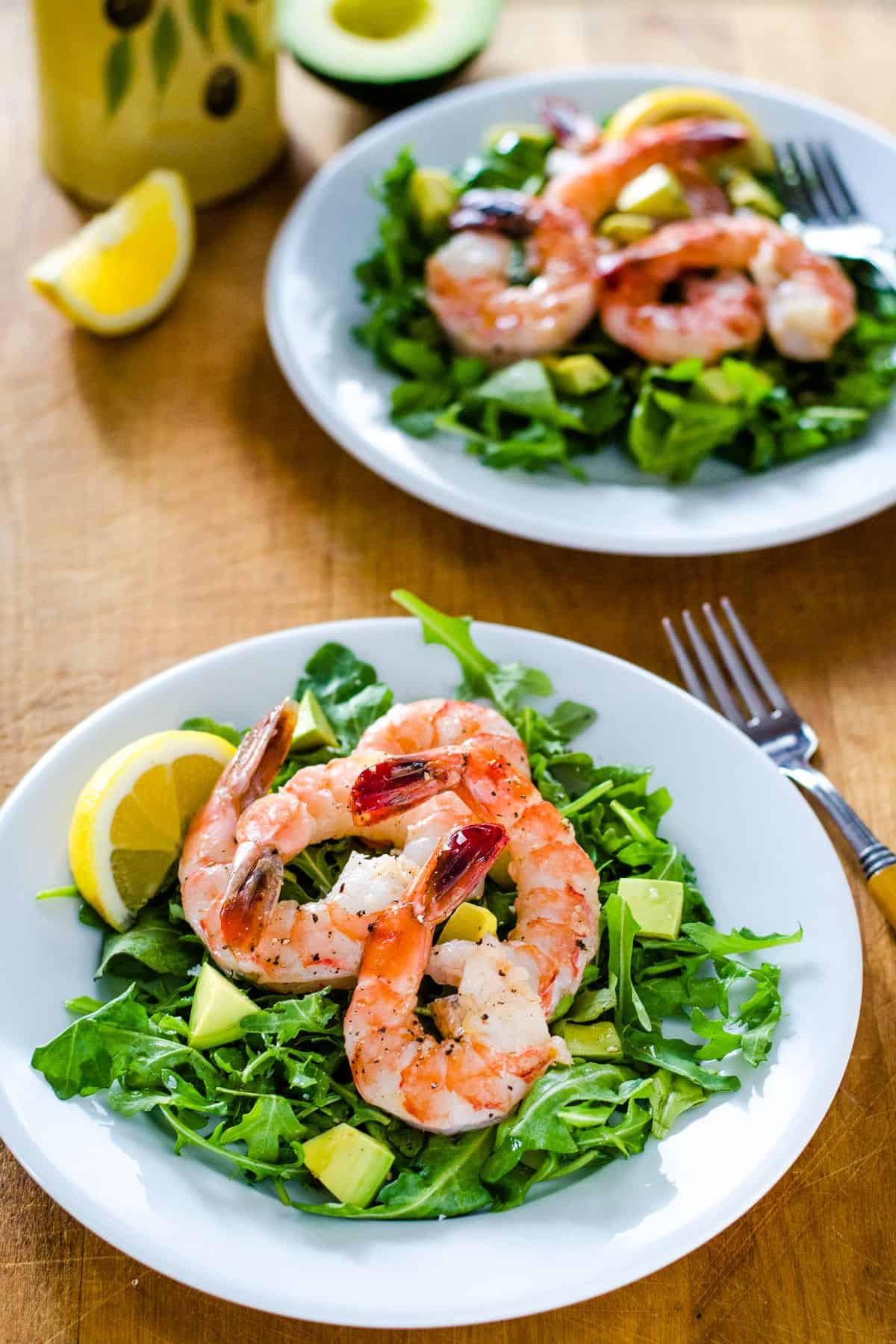 Shrimp and arugula salads