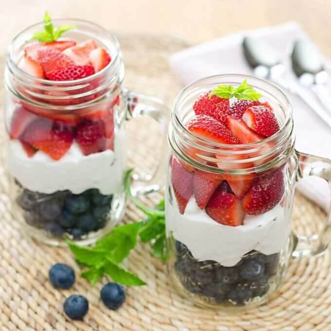 Red, white and blue berries and cream