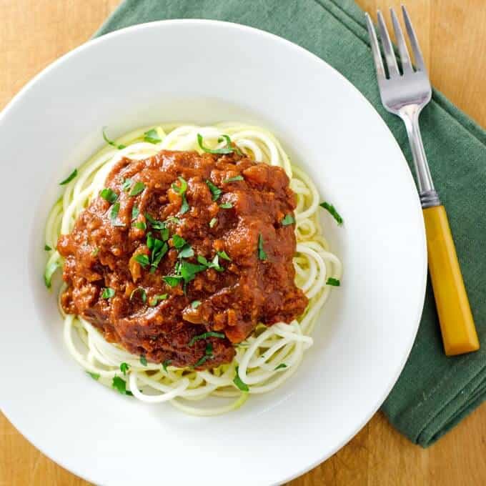 Slow cooker Bolognese sauce with zoodles