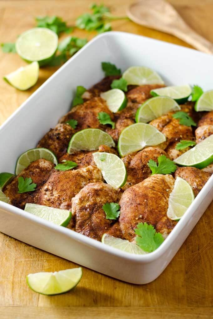 Chili Roasted Chicken Thighs with lime and cilantro