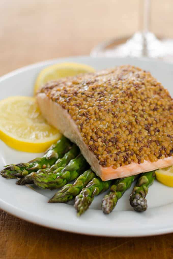 mustard salmon and asparagus
