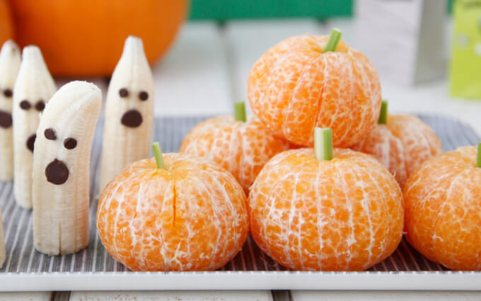 Tangerine Pumpkins and Banana Ghosts – Weelicious | Easy Halloween Treats That Are Gluten and Dairy Free