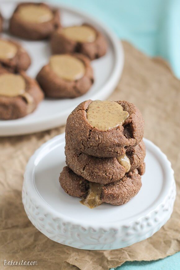 Chocolate Almond Butter Thumbprint Cookies – Bakerita | Christmas cookies | vegan | paleo | gluten free | dairy free