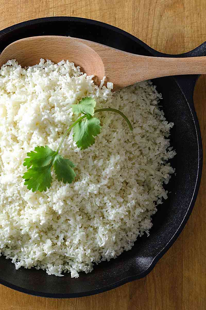 Cauliflower rice in cast iron pan