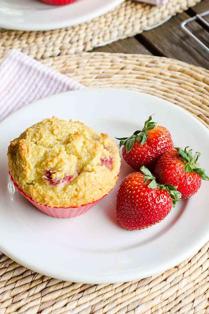 Paleo strawberry muffin with fresh strawberries