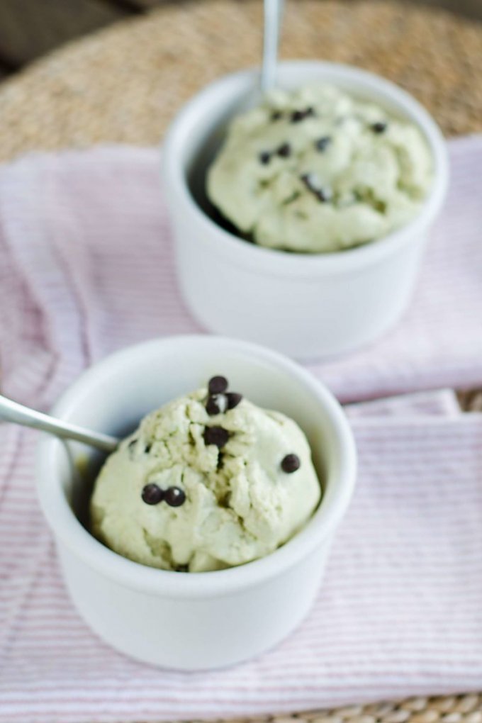 Paleo pistachio ice cream with chocolate chips - dairy-free, gluten-free, egg-free, vegan