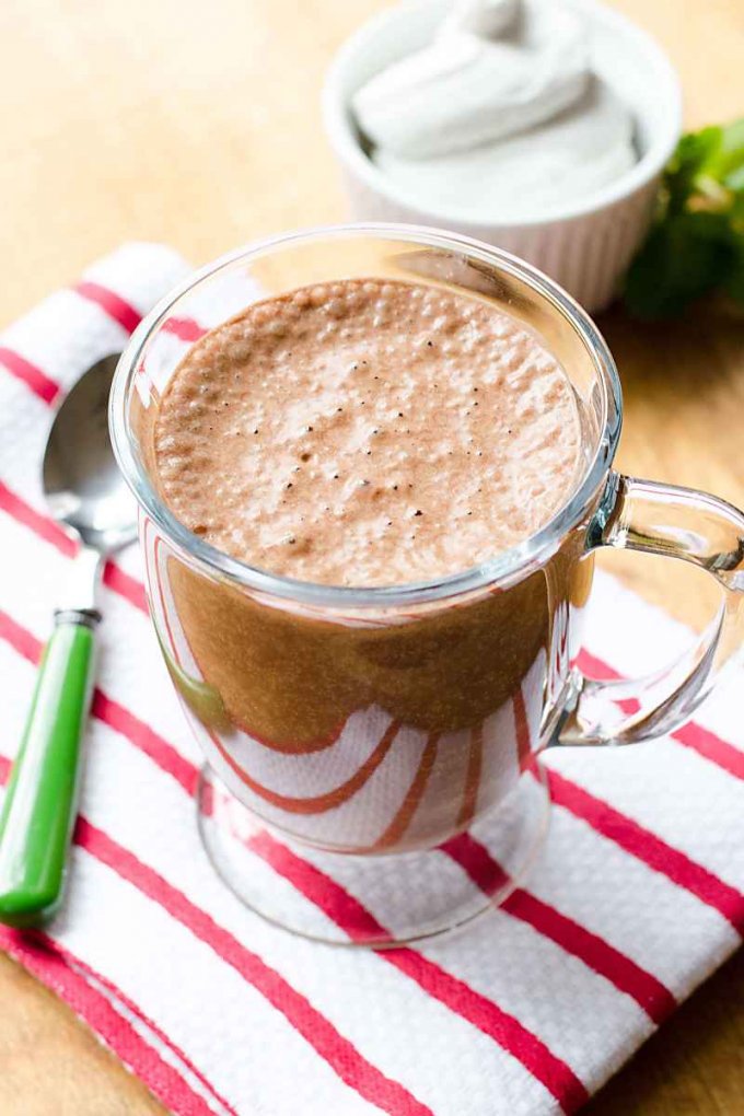 Peppermint Mocha Protein Shake with whipped coconut cream