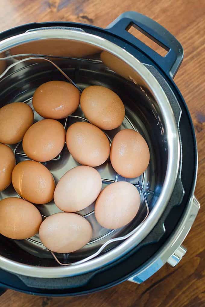 One dozen eggs on trivet in Instant Pot Ultra