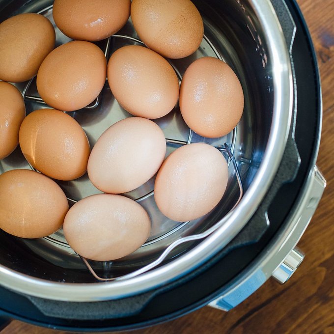 Eggs on rack in pressure cooker