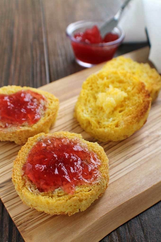 Keto English muffin with butter and jam