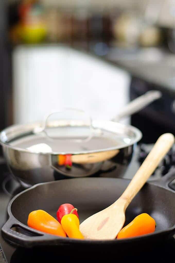 Healthy Non-Toxic Cookware and Kitchen Items - cast iron skillet, stainless steel pan, bamboo cooking utensil