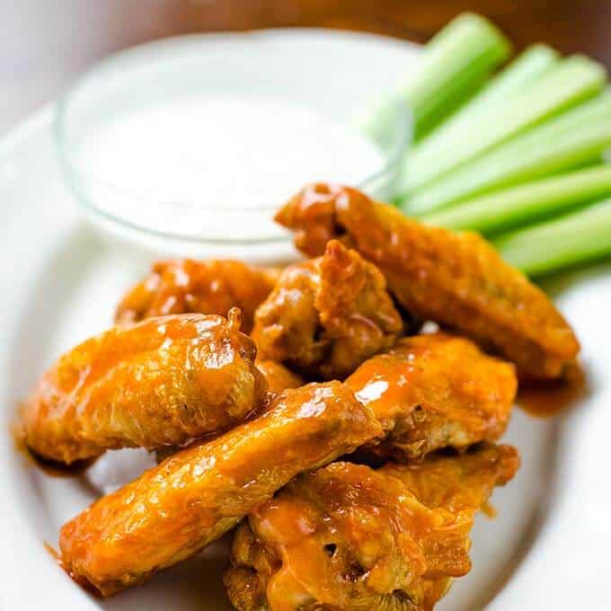 Air Fryer Chicken Wings with Buffalo Sauce and Ranch Dressing