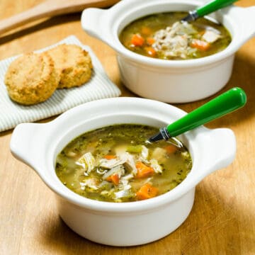 Bowls of rotisserie chicken soup