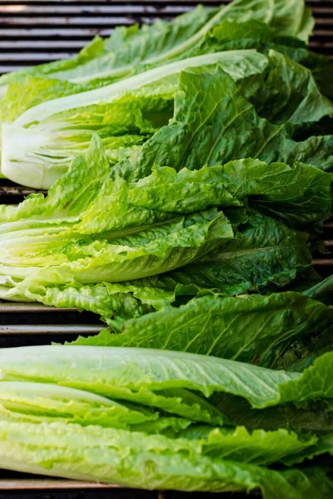 Romaine lettuce on the grill
