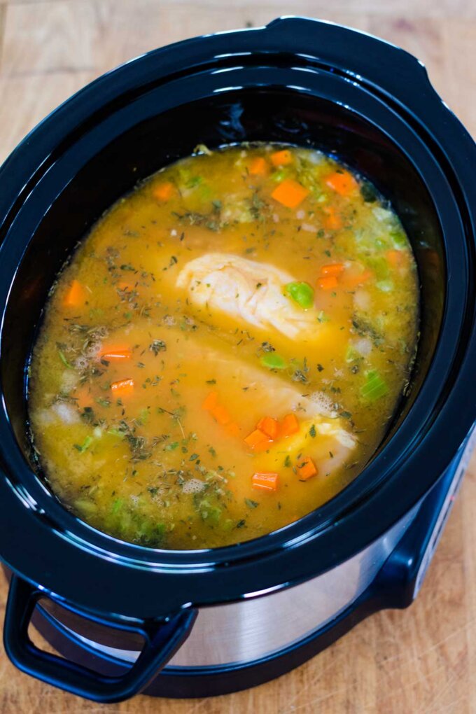 Chicken soup in slow cooker
