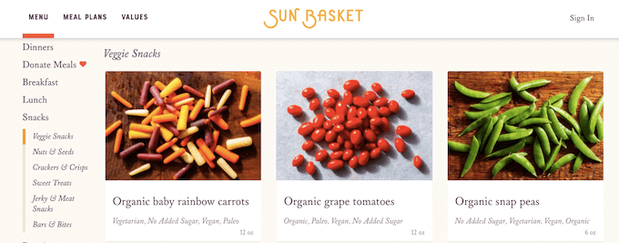 Sun Basket review meal add-ons screen shot