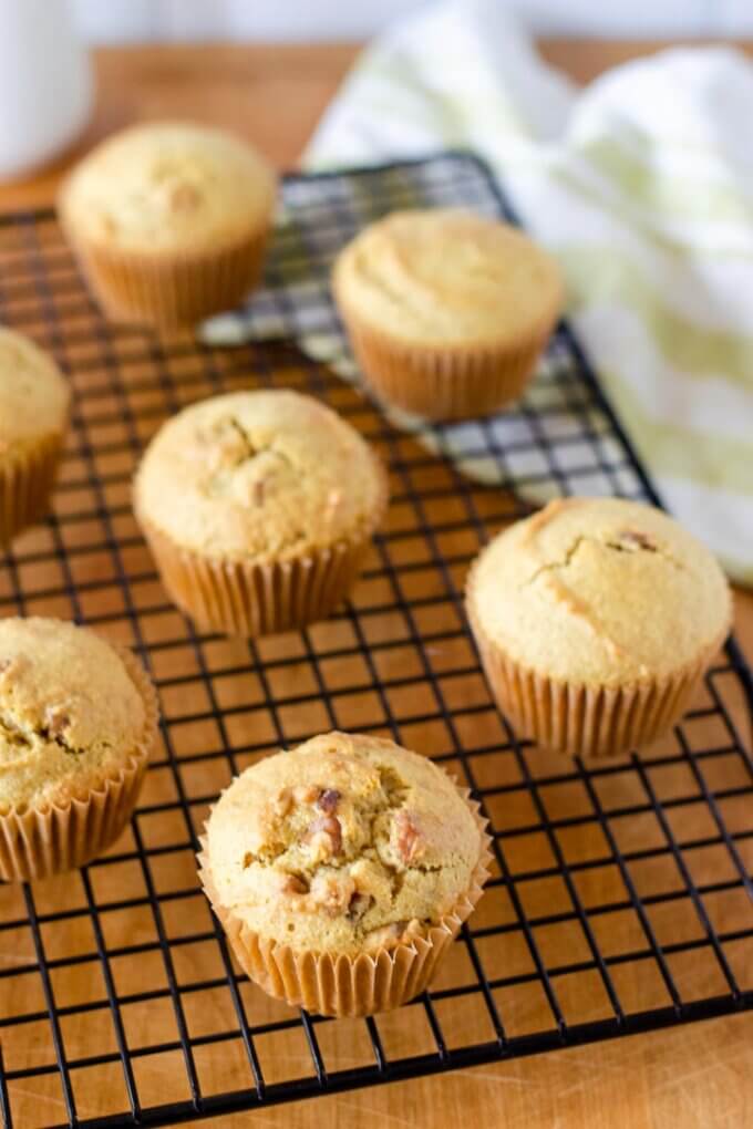 Walnut muffins on cooling rack