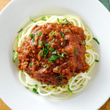 Slow cooker turkey Bolognese with zucchini noodles