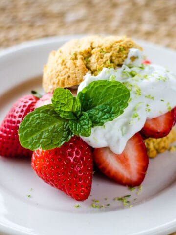 Almond flour strawberry shortcake with lime coconut cream