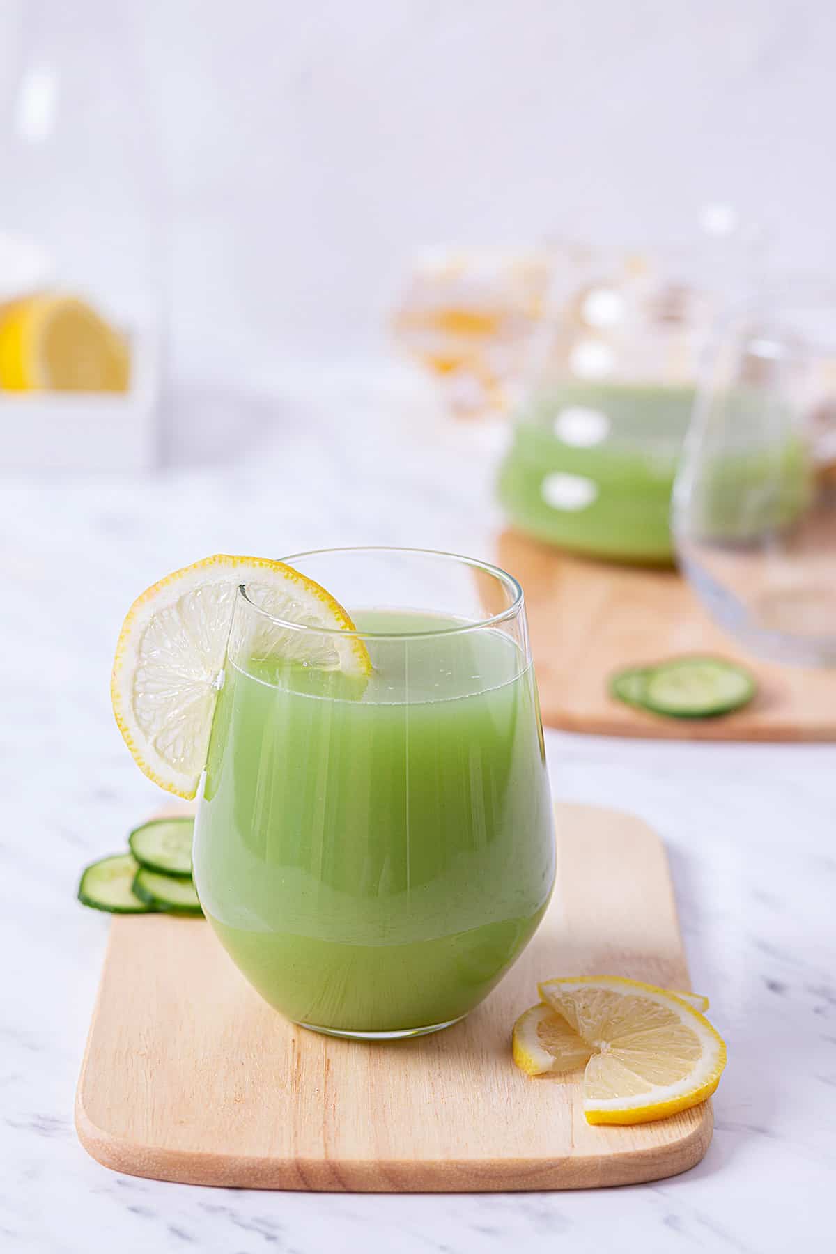 Blender green juice with lemon and cucumber