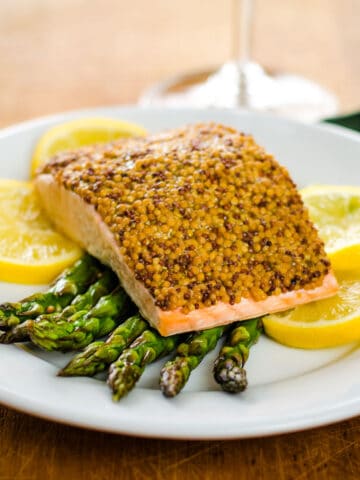 Mustard crusted salmon with asparagus