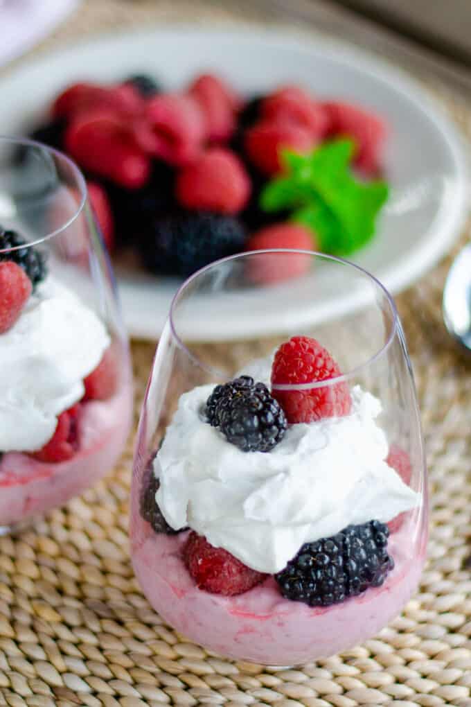 Raspberry blackberry coconut cream parfait