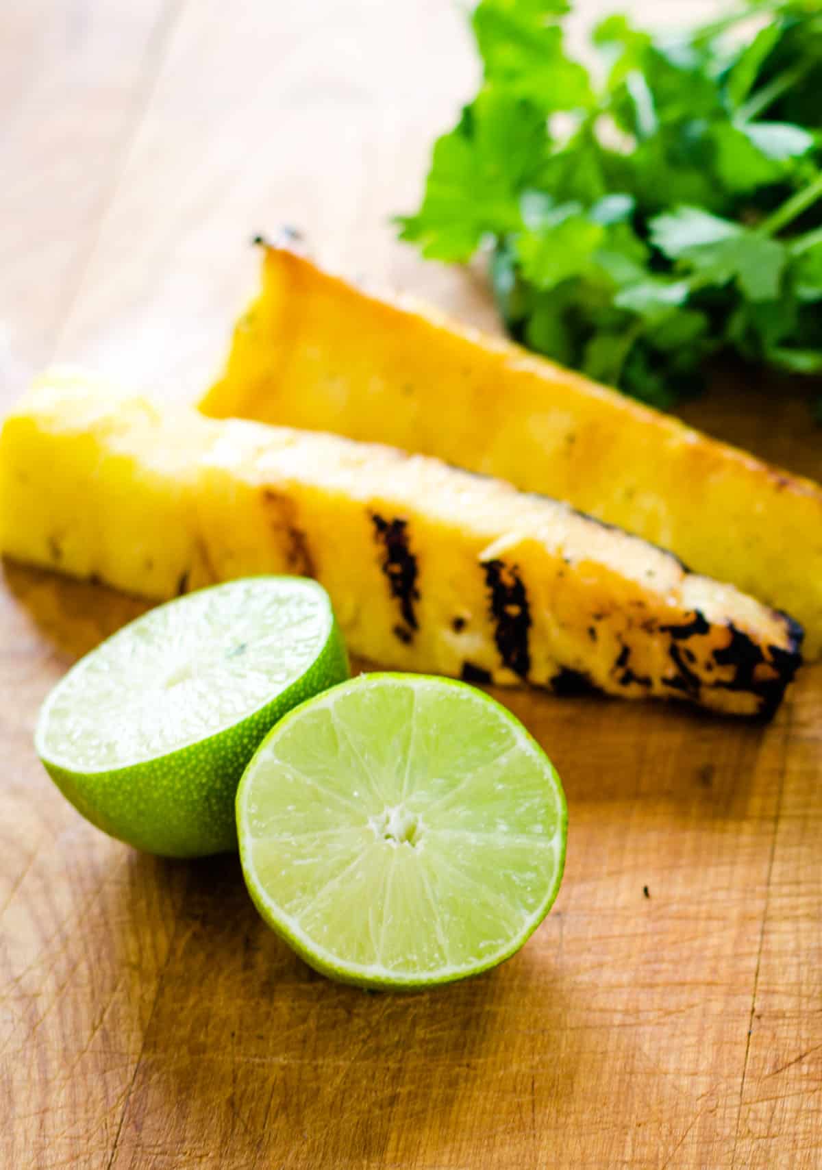 Limes, grilled pineapple, cilantro