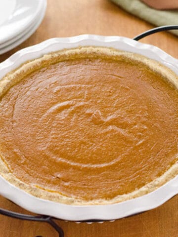 Paleo pumpkin pie with almond flour crust.