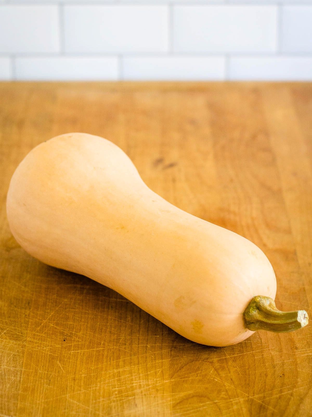 Butternut squash on butcherblock counter