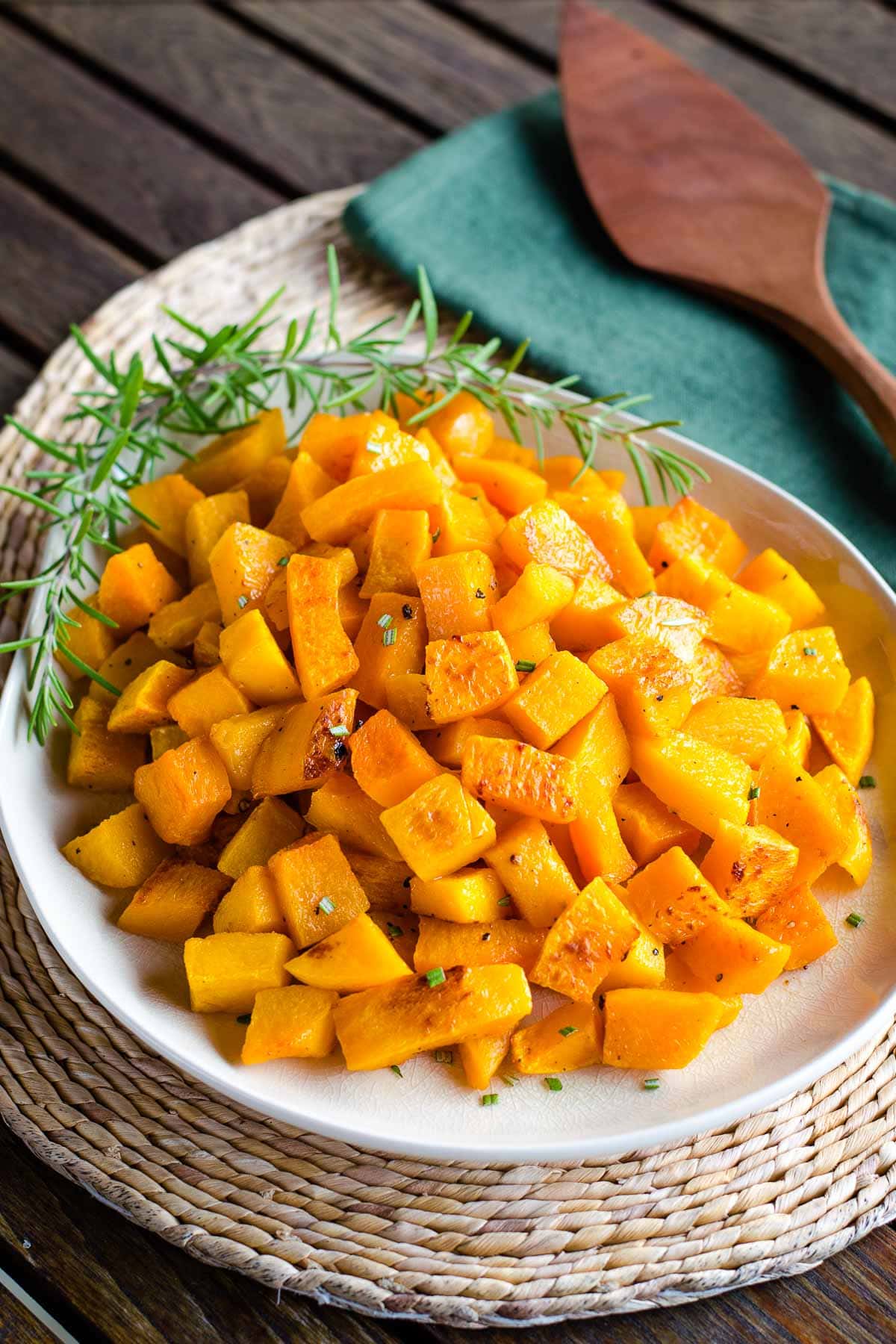 Roasted squash cubes with rosemary