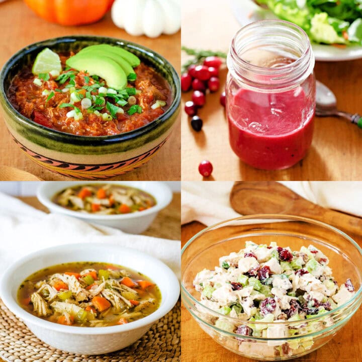 Thanksgiving leftover recipes including chili, dressing, soup and salad.