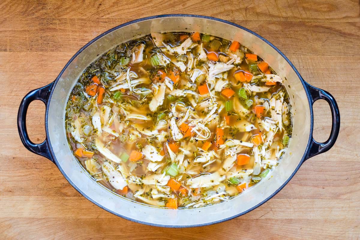 Finished soup in pot.