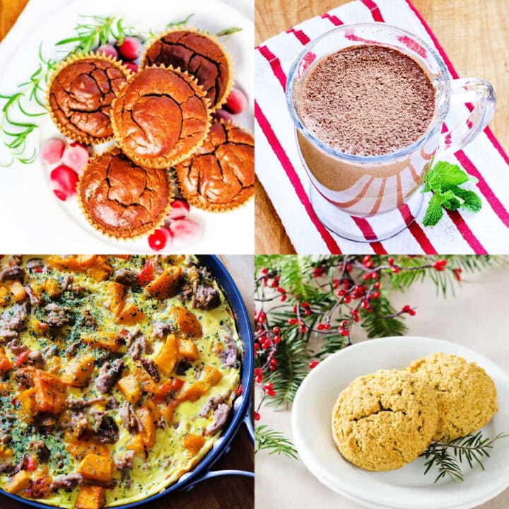 Christmas breakfast ideas including gingerbread muffins, frittata, peppermint mocha and scones.