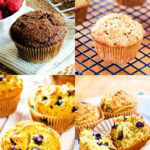 Gluten-free muffins with chocolate, apple cinnamon, blueberry and chocolate chip.