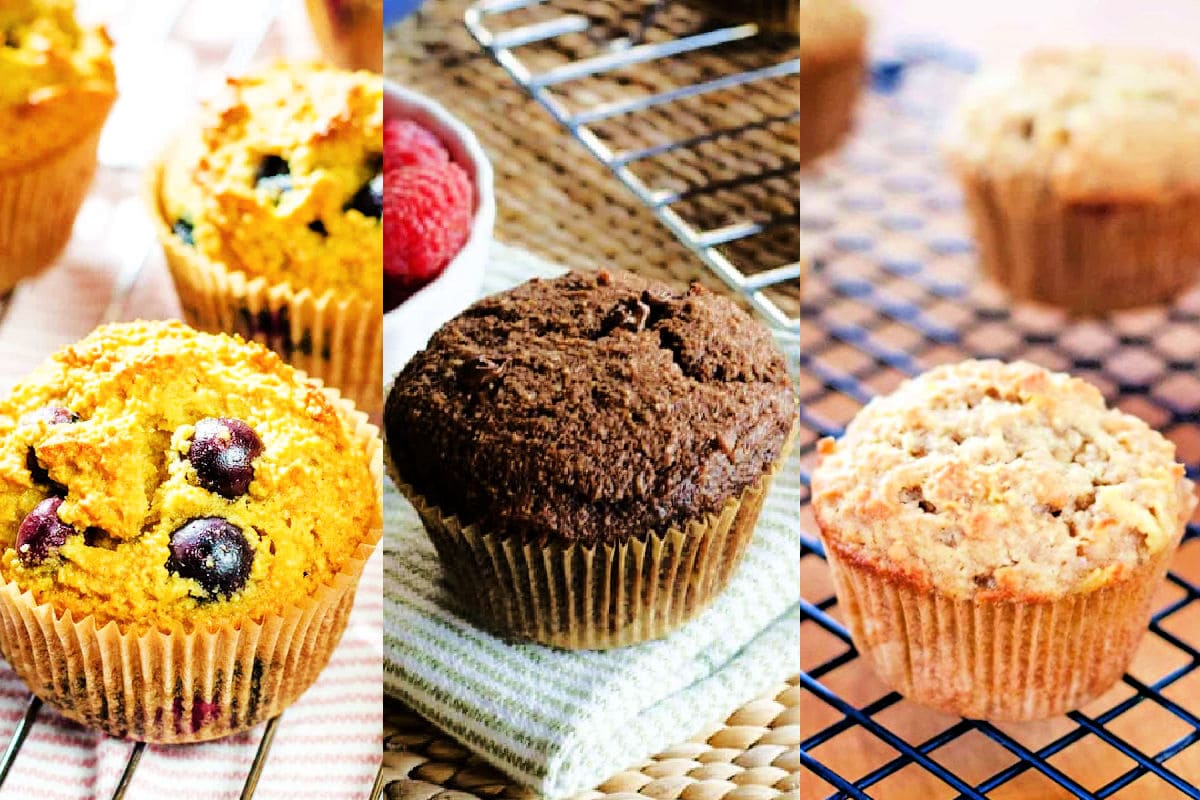 Gluten-free muffins with blueberry, double chocolate chip and apple cinnamon.