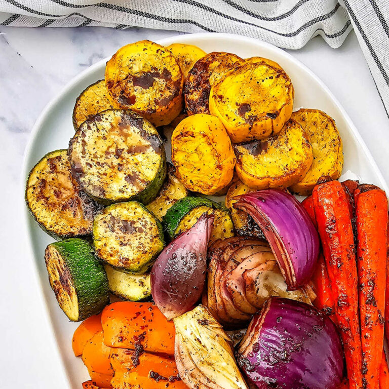 Grilled zucchini, yellow squash, peppers, onions and carrots.