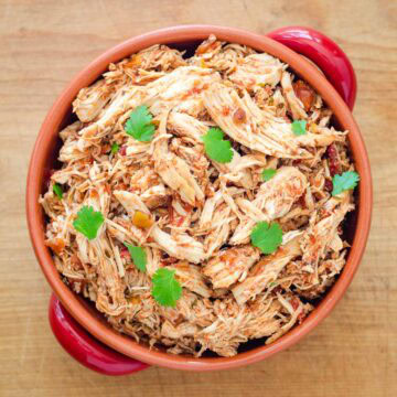 Crockpot salsa chicken with cilantro.